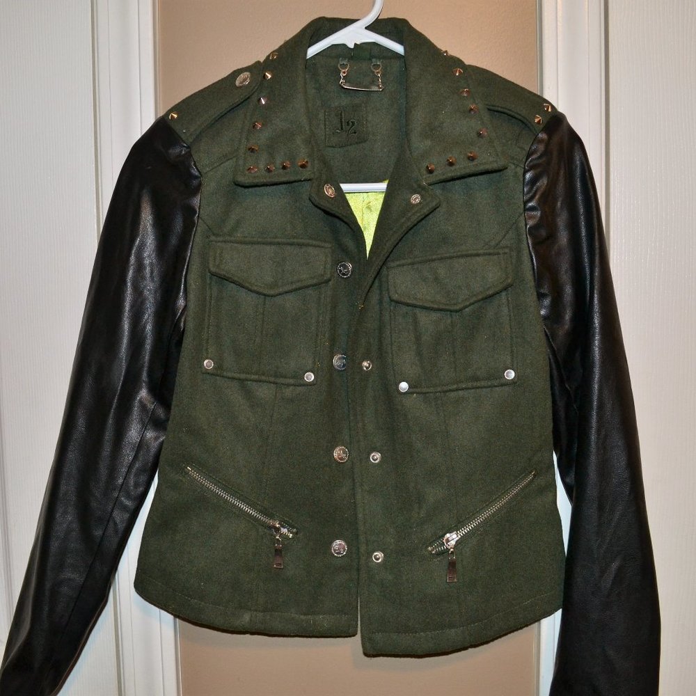 j2 Army Green Black Lime Green Studded Jacket Coat